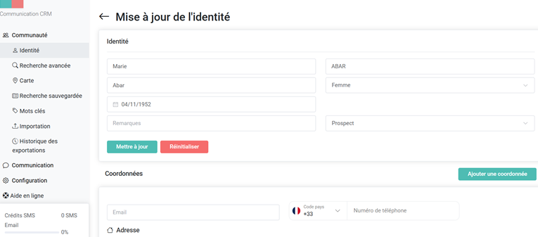 Gestion des contacts et des identités dans le CRM politique Digitalebox